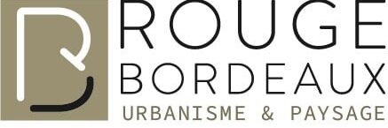 Logo Rouge Bordeaux : B stylisé en boucle blanche et noire sur fond taupe. Texte: Urbanisme & Paysage.